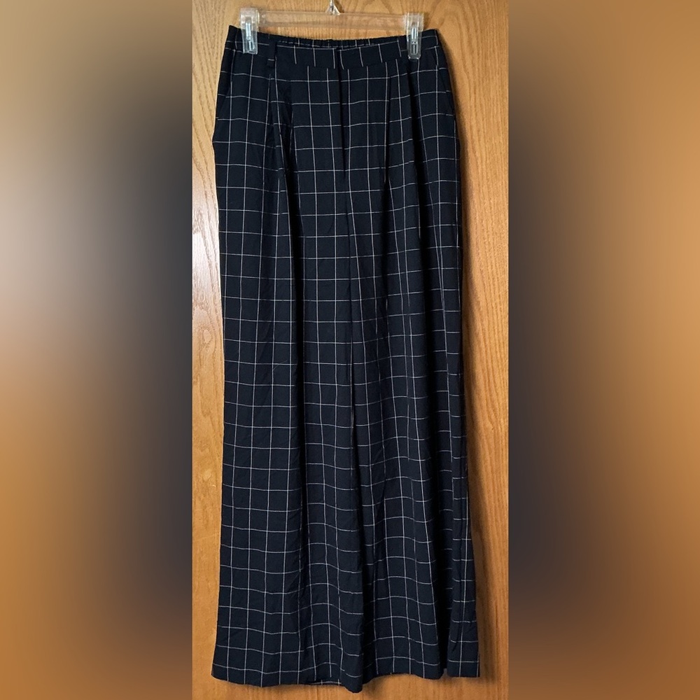 Nordstrom Rack Women's Dark Navy Windowpane Checkered Wide Leg Pants Small New
